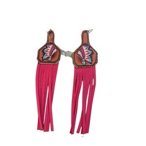 Pink Fringe Leather Earrings